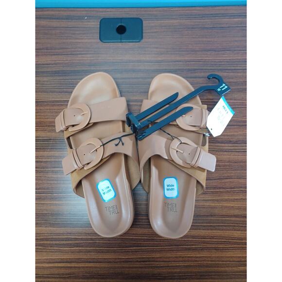 Time and Tru Shoes - Beige Time and Tru Womens Dressy Footbed Adjustment Strap Slide Sandals Size 11W